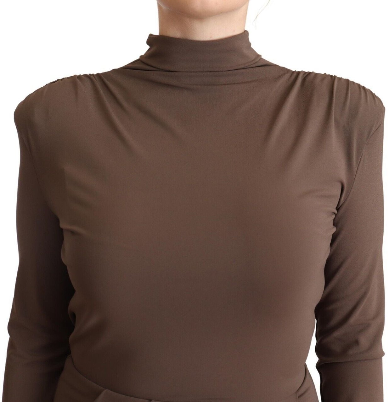 Patrizia Pepe Brown Acetate Long Sleeves Turtle Neck Sheath Dress Bruin