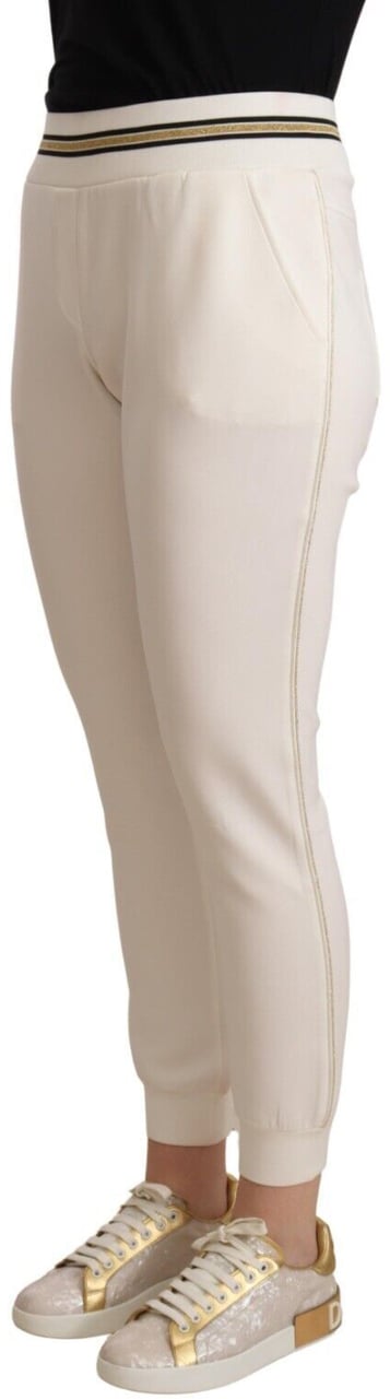 Patrizia Pepe White Polyester Mid Waist Jogger Pants Wit