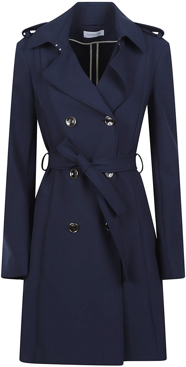 Patrizia Pepe Double Breasted Trench Blue Blauw