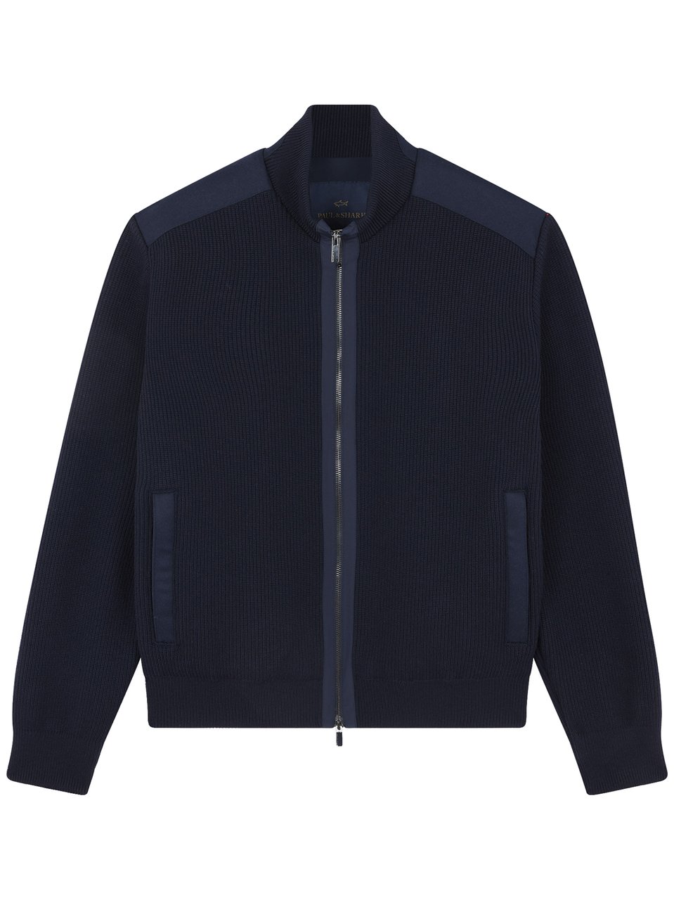 Paul & Shark Ribbed Wool Jacket With Quilted Back Panel And Zip Closure Blauw