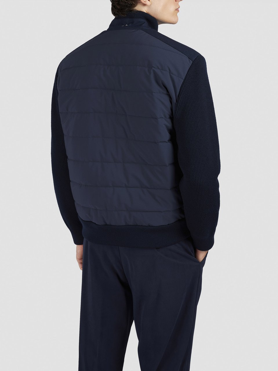 Paul & Shark Ribbed Wool Jacket With Quilted Back Panel And Zip Closure Blauw