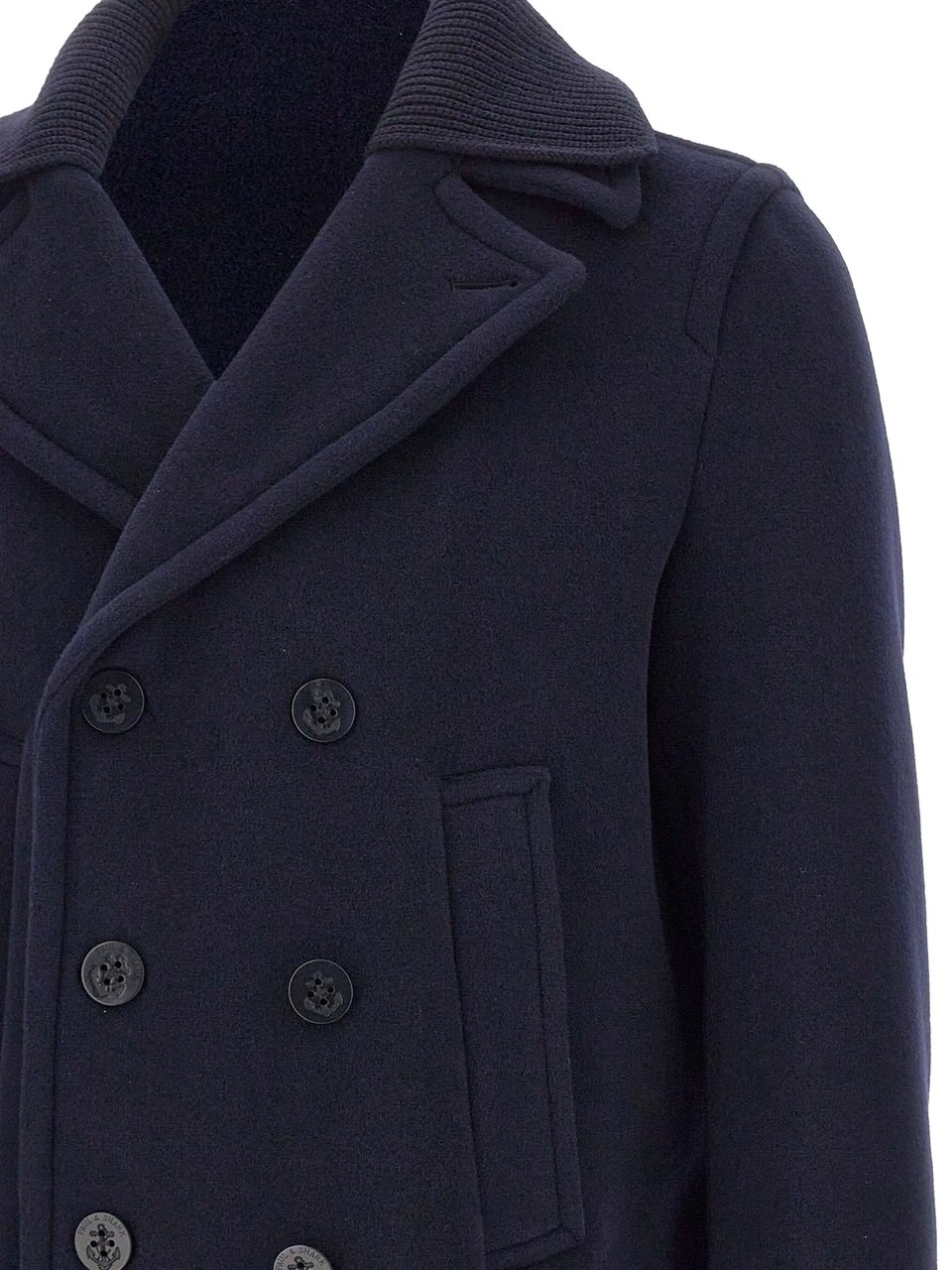 Paul & Shark Double-Breasted Wool Peacoat With Structured Silhouette Blauw