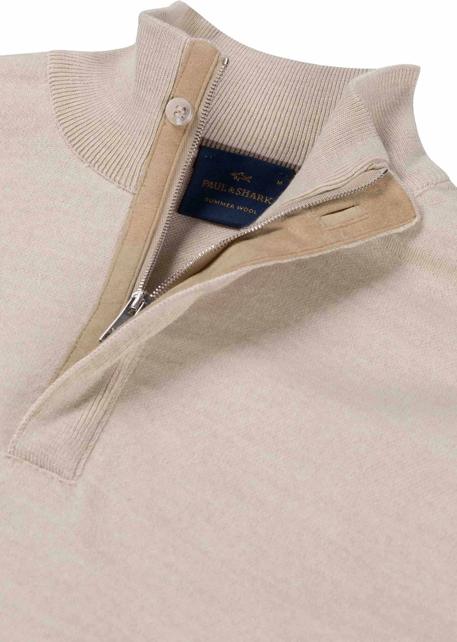 Paul & Shark Men's Knitted Wool Zipped Sweater Beige