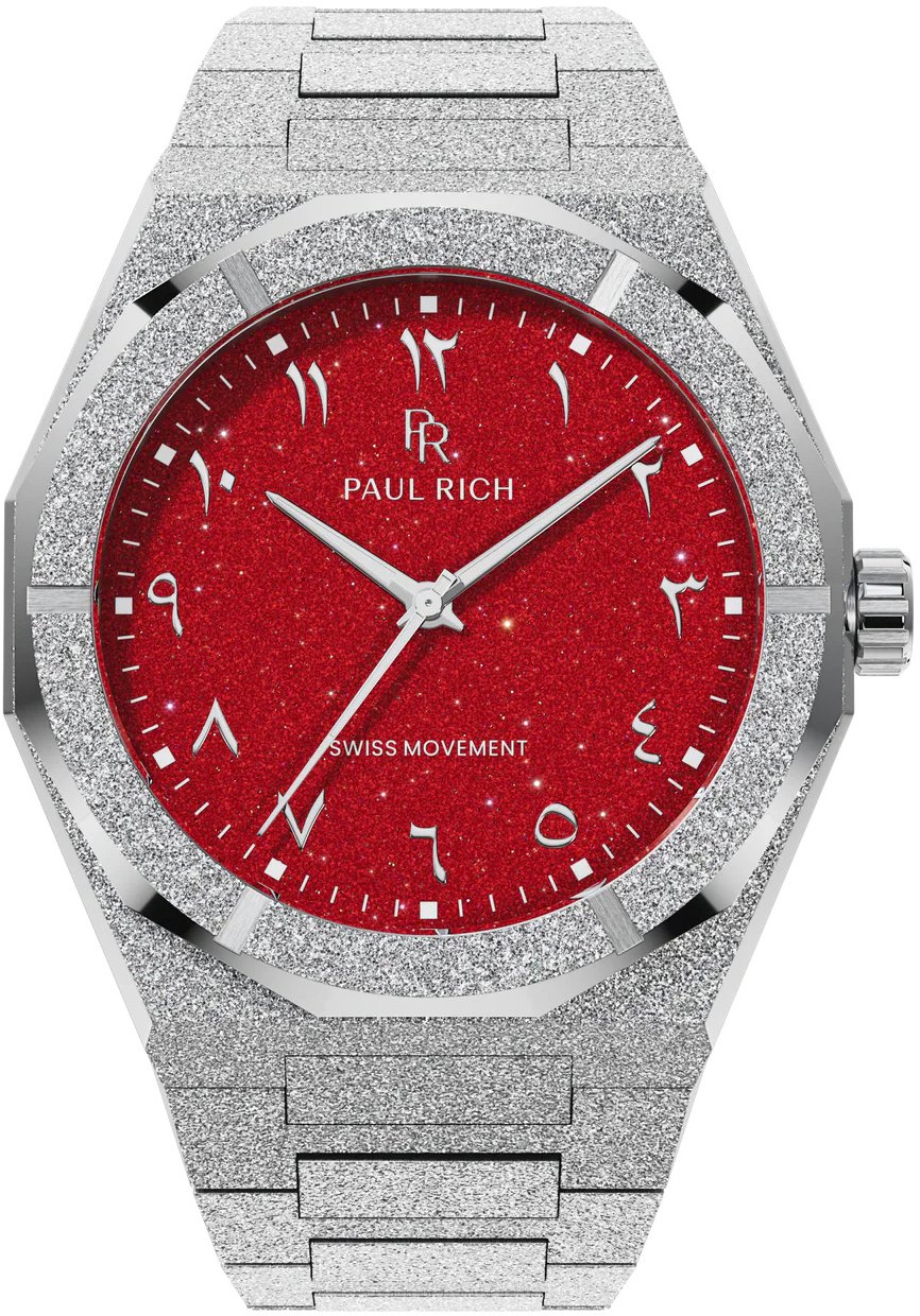 Paul Rich Frosted Star Dust II Pasha's Ruby Arabic Silver FARAB207 horloge Rood