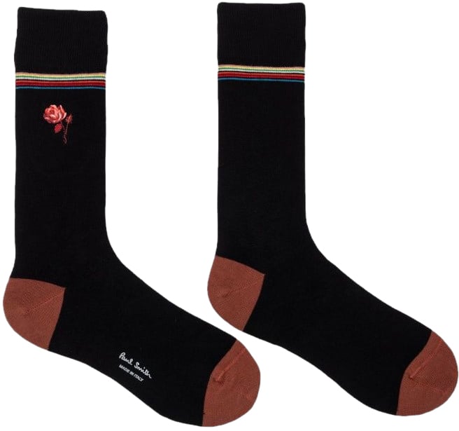 Paul Smith Chaussettes noire Fleur Rose brodée rose M1A 380NE N291 79 Paul Smith Homme Divers