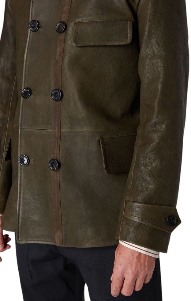 Paul Smith Caban croisé cuir vert col fourrure Paul Smith Homme M1R 653Z T02813 35 Groen