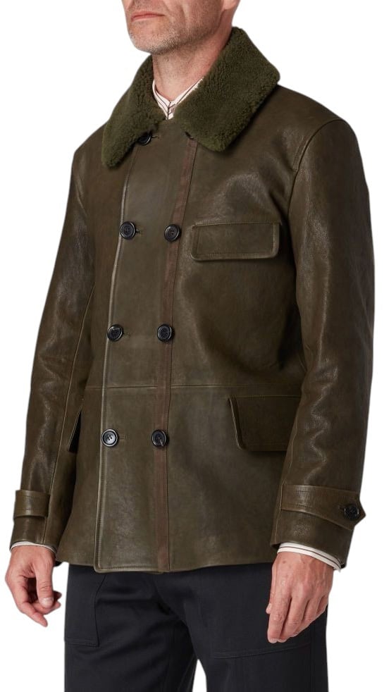 Paul Smith Caban croisé cuir vert col fourrure Paul Smith Homme M1R 653Z T02813 35 Groen