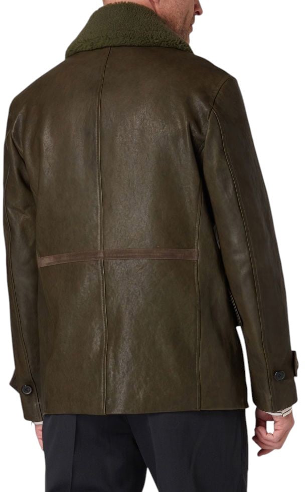 Paul Smith Caban croisé cuir vert col fourrure Paul Smith Homme M1R 653Z T02813 35 Groen