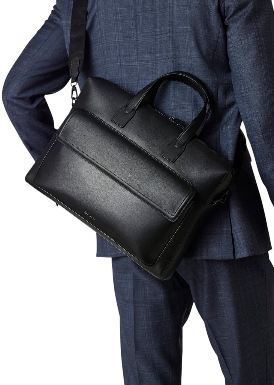 Paul Smith Sac cartable cuir rainuré noir sangle Paul Smith homme M1A 8031 BSGRAI 79 Zwart