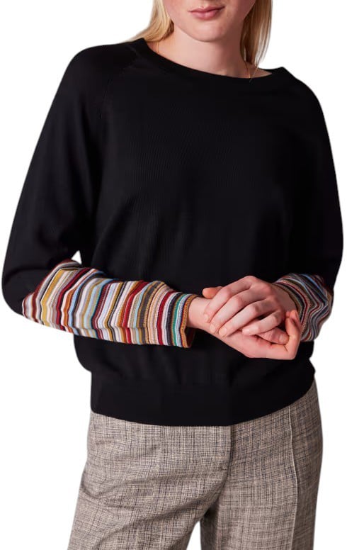 Paul Smith Pull noir col rond poignets bayadère W1R 614N T11145 79 Paul Smith Femme Zwart