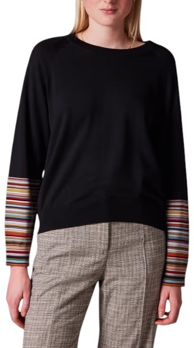 Paul Smith Pull noir col rond poignets bayadère W1R 614N T11145 79 Paul Smith Femme Zwart