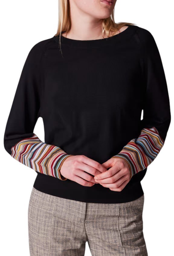 Paul Smith Pull noir col rond poignets bayadère W1R 614N T11145 79 Paul Smith Femme Zwart