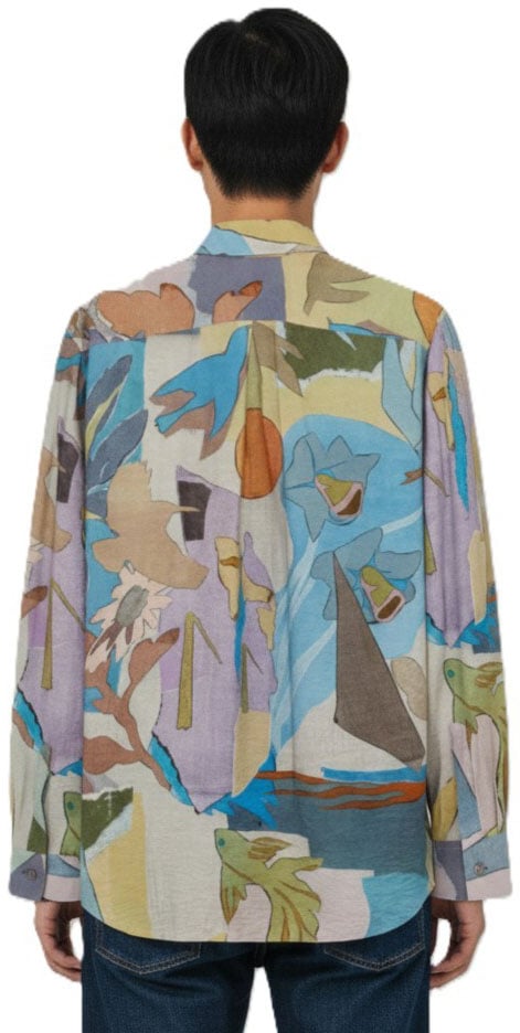 Paul Smith Chemise print fleurs poissons oiseaux mauve bleu Paul Smith Homme M1R 598Z V03017 43 Divers