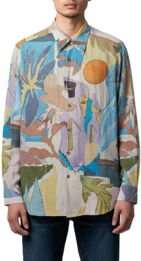 Paul Smith Chemise print fleurs poissons oiseaux mauve bleu Paul Smith Homme M1R 598Z V03017 43 Divers