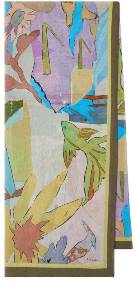 Paul Smith Chèche print poissons oiseaux fleurs bleu mauve Paul Smith Homme Femme M1A 150B U947 43 Divers
