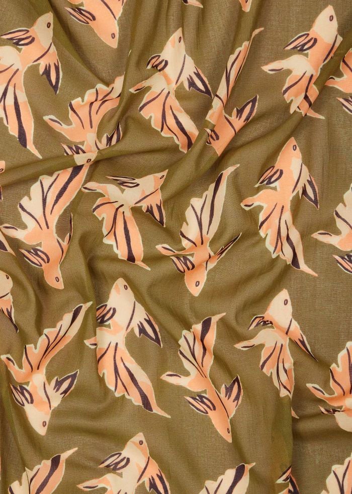 Paul Smith Foulard kaki print poissons abricot Paul Smith Femme Homme W1A 250B U941 63 Groen