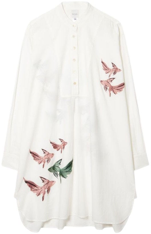 Paul Smith Robe tunique blanc brodée poissons voile de coton Paul Smith Femme W1A 334F U396 01 Wit