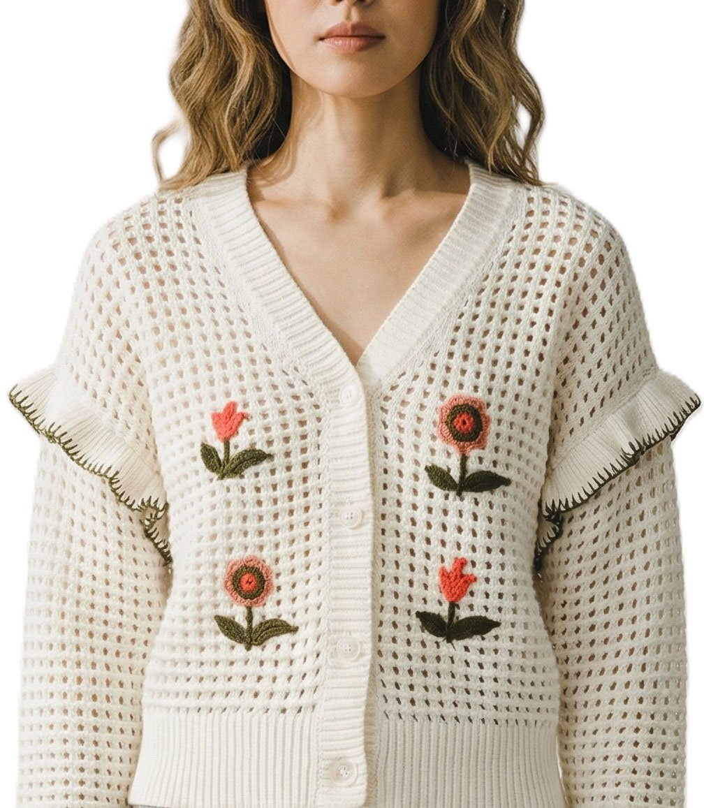 Paul Smith Gilet crochet fleurs brodées vert orange Paul Smith Femme W2R 811N V31452 02 Oranje