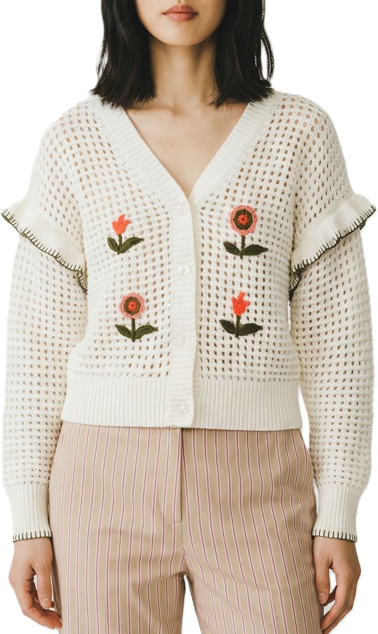 Paul Smith Gilet crochet fleurs brodées vert orange Paul Smith Femme W2R 811N V31452 02 Oranje