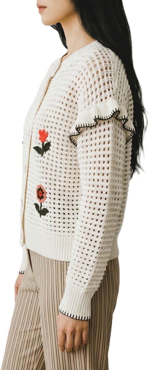 Paul Smith Gilet crochet fleurs brodées vert orange Paul Smith Femme W2R 811N V31452 02 Oranje