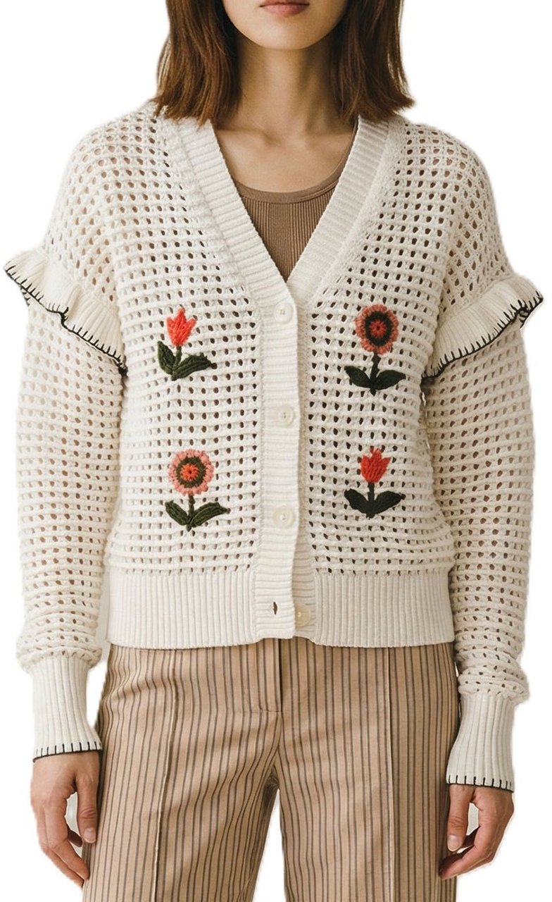 Paul Smith Gilet crochet fleurs brodées vert orange Paul Smith Femme W2R 811N V31452 02 Oranje