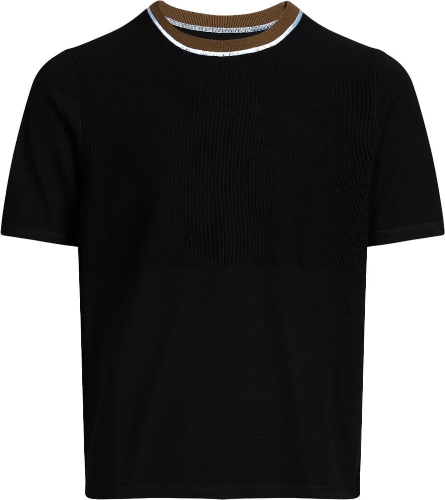 Paul Smith Pull manches courtes noir col rayé ciel taupe laine Paul Smith Homme M2R 820Z V22678 79 Zwart