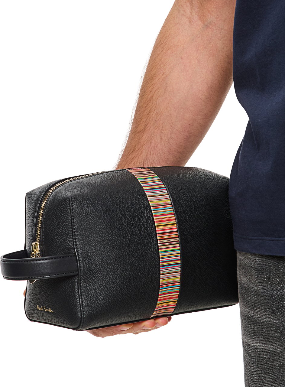 Paul Smith Black Grained Leather Beauty Case Zwart