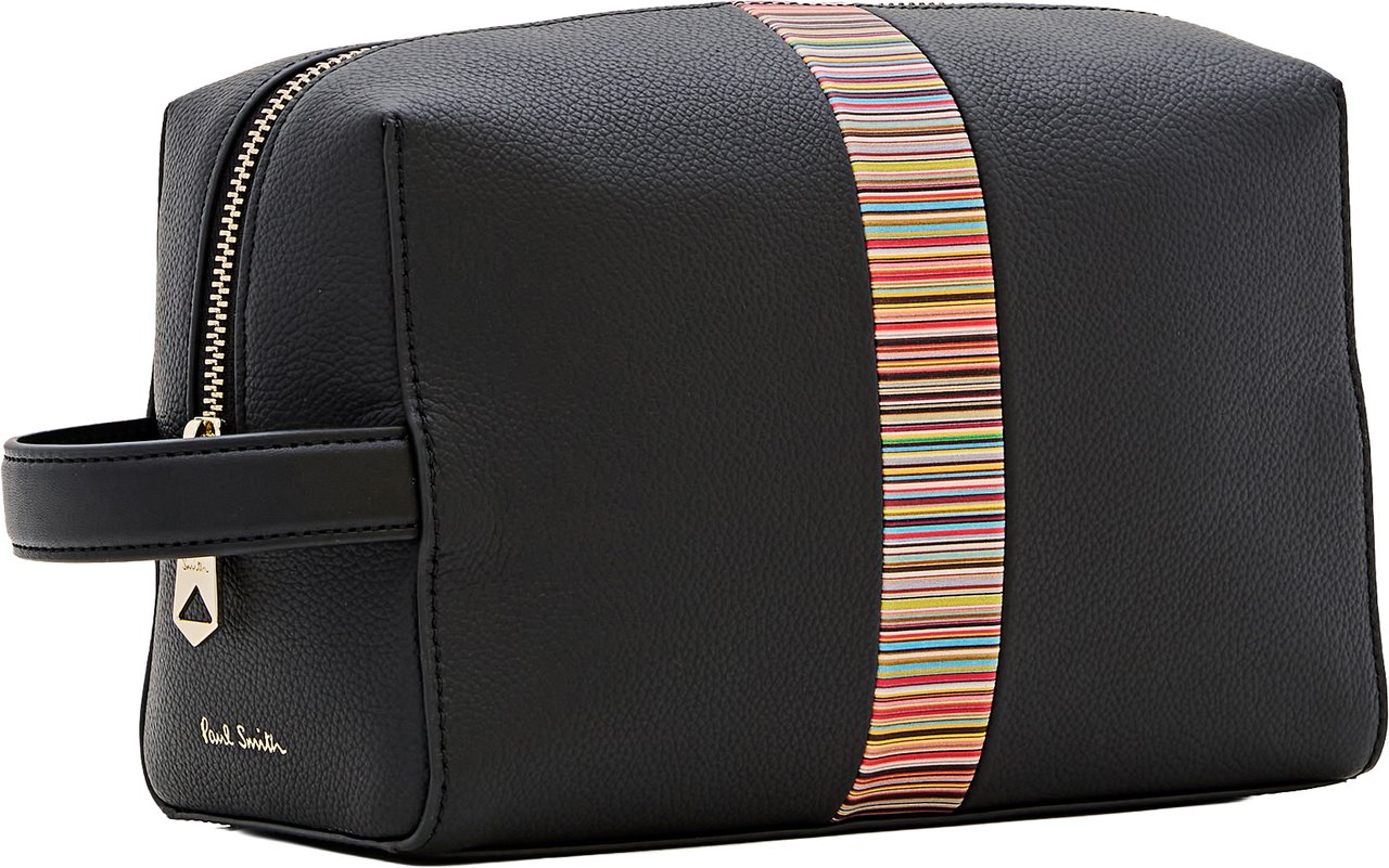 Paul Smith Black Grained Leather Beauty Case Zwart