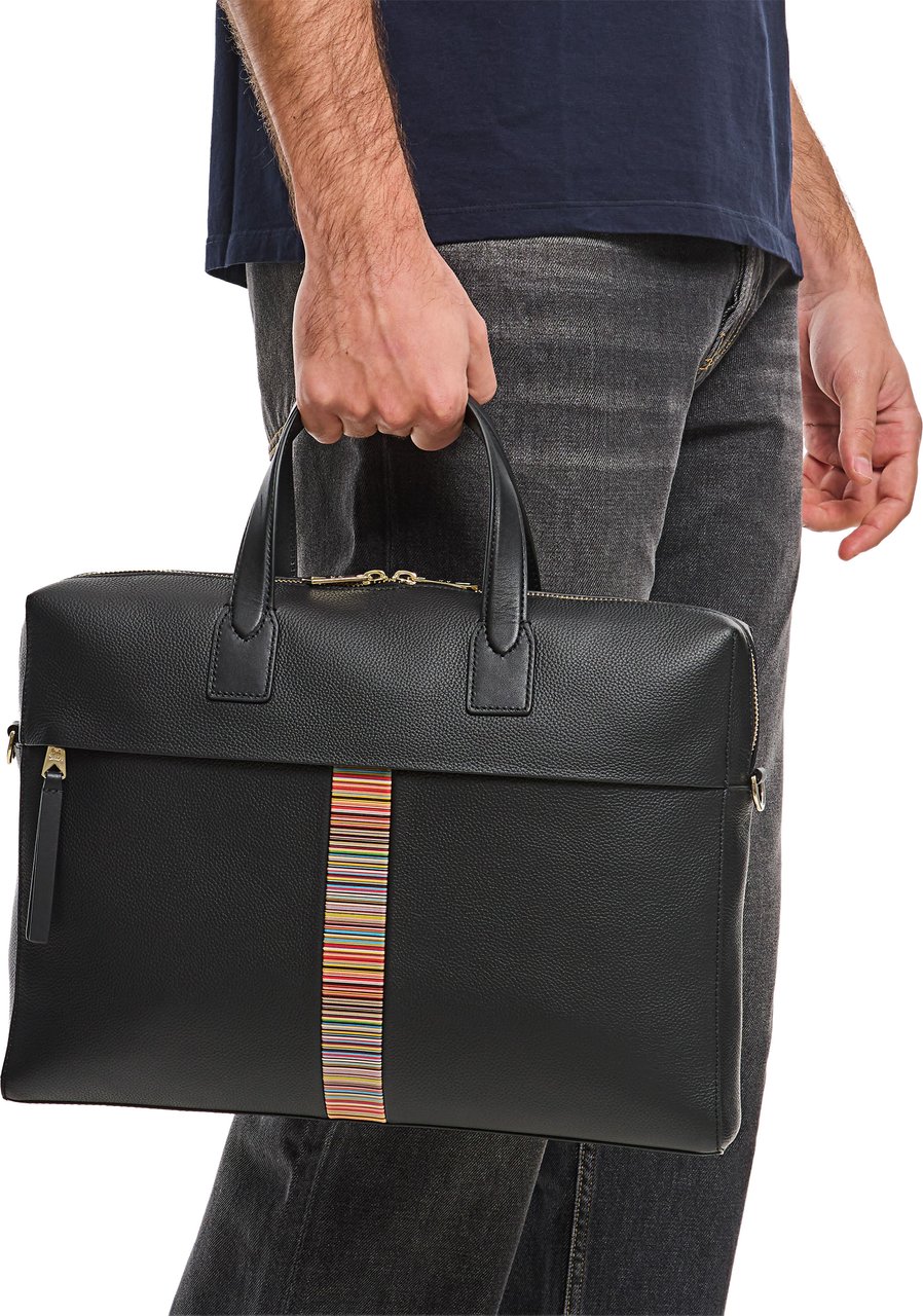 Paul Smith Black Leather 'Signature Stripe' Trim Folio Zwart