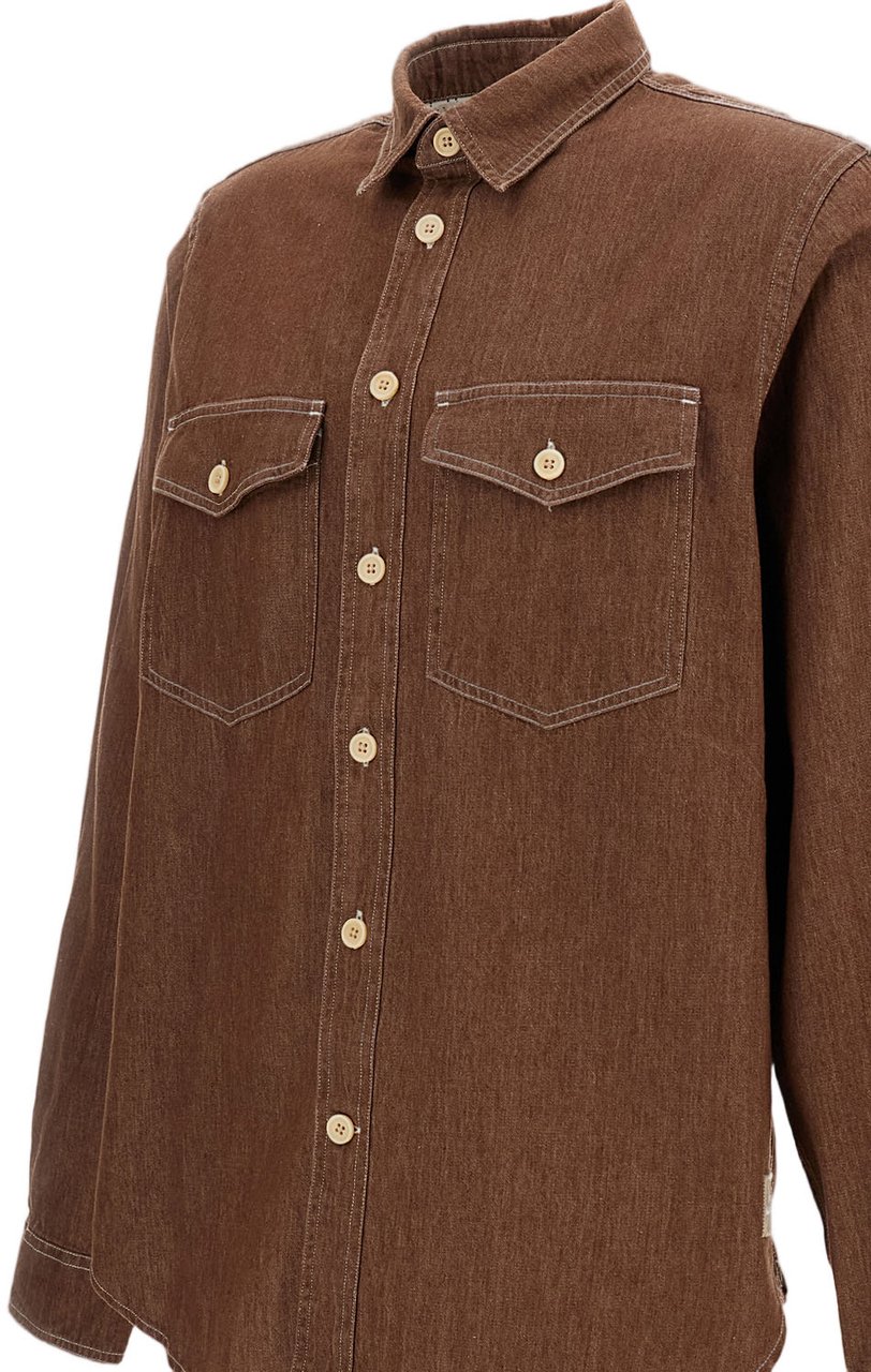 Paul Smith Textured Brown Cotton Shirt With Pointed Collar And Structured Pockets Bruin