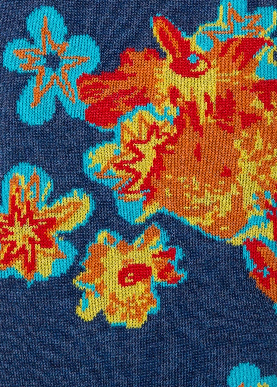 Paul Smith Chaussettes bleu denim fleurs hawai M1A 380CI J420 47 Paul Smith Homme Blauw
