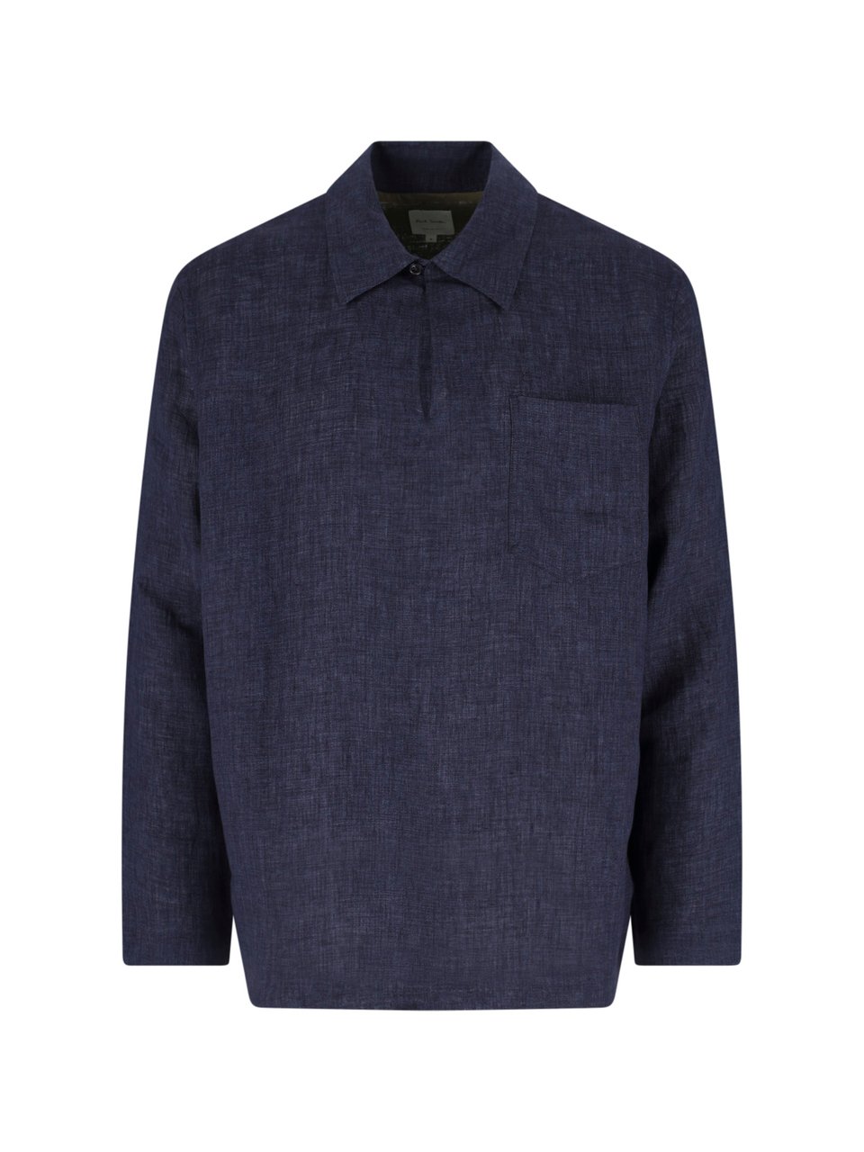 Paul Smith Navy Blue Classic Collar Linen Shirt Blauw