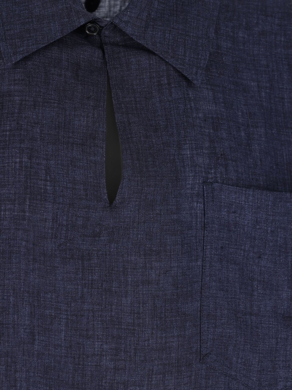 Paul Smith Navy Blue Classic Collar Linen Shirt Blauw
