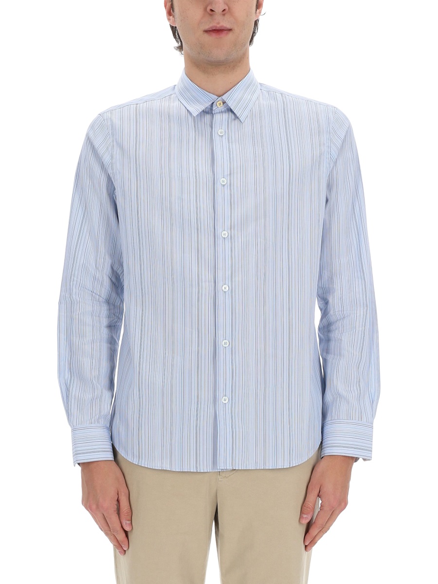 Paul Smith Slim Fit Vertical Stripes Shirt Wit
