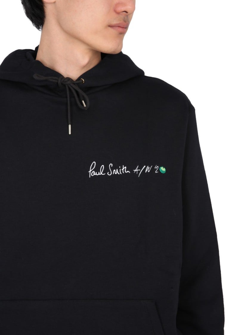 Paul Smith Black Hooded Sweatshirt With Graphic Accents Zwart