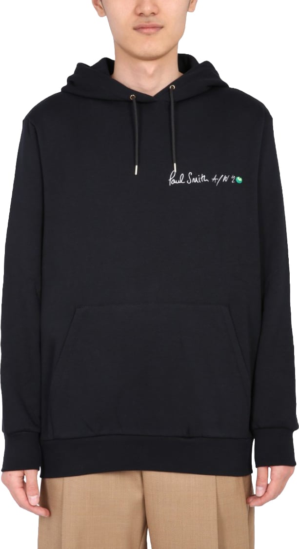 Paul Smith Black Hooded Sweatshirt With Graphic Accents Zwart