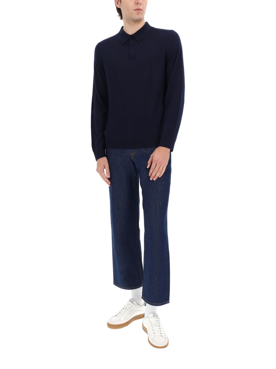 Paul Smith Neutrals Long-Sleeve Fine Merino Wool Polo Shirt Zwart