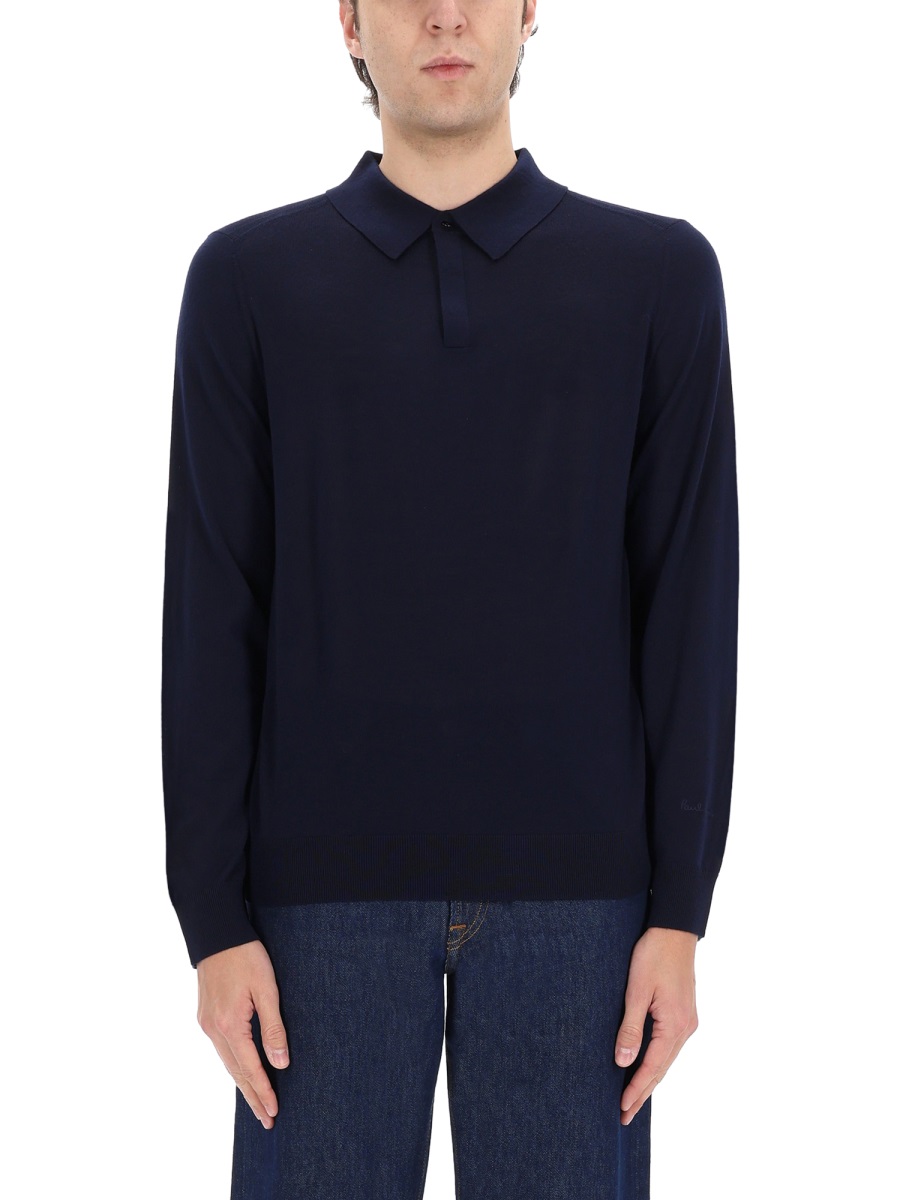 Paul Smith Neutrals Long-Sleeve Fine Merino Wool Polo Shirt Zwart