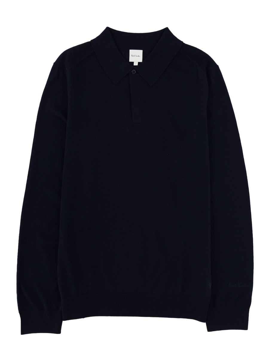 Paul Smith Neutrals Long-Sleeve Fine Merino Wool Polo Shirt Zwart