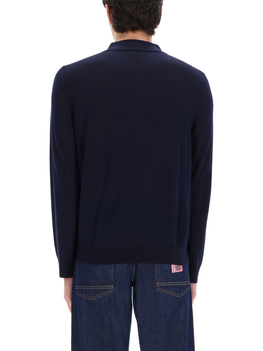 Paul Smith Neutrals Long-Sleeve Fine Merino Wool Polo Shirt Zwart