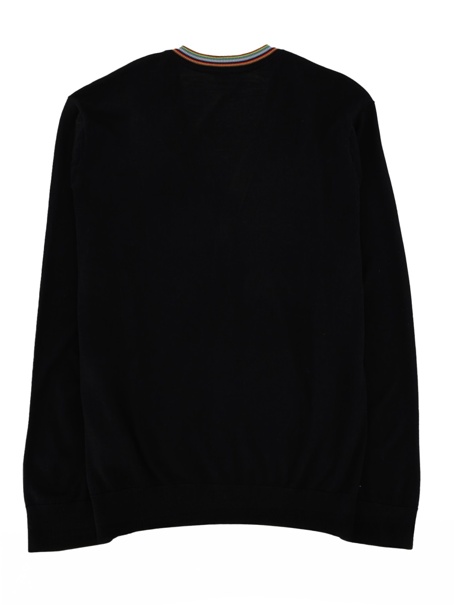 Paul Smith Signature Stripe V-Neck Merino Wool Cardigan Zwart