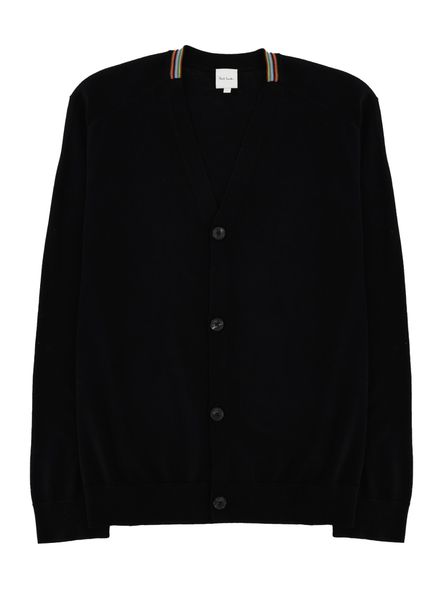 Paul Smith Signature Stripe V-Neck Merino Wool Cardigan Zwart