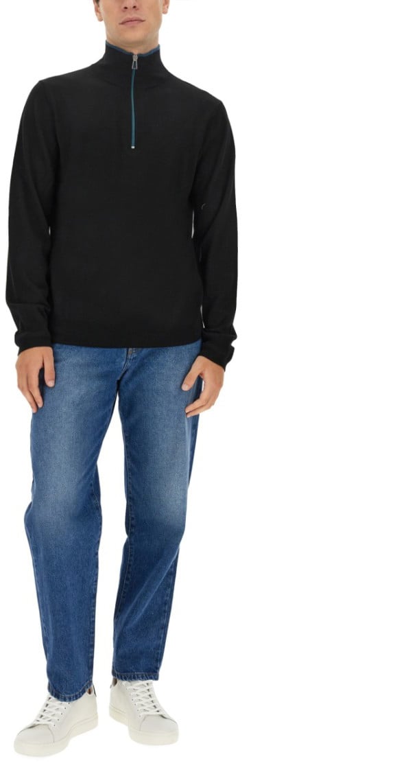 Paul Smith Slim-Fit Black Jersey With High Collar Zwart