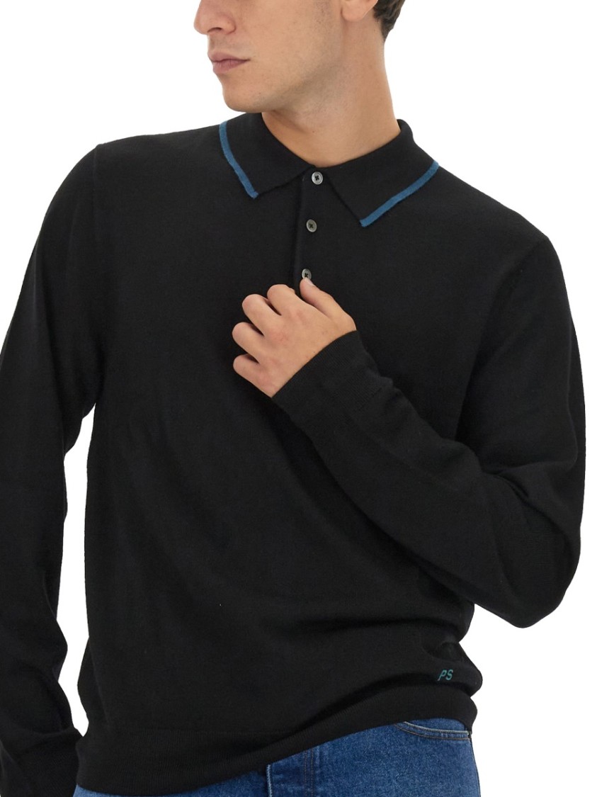 Paul Smith Regular Fit Merino Wool Polo Zwart
