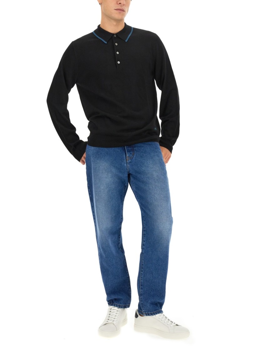 Paul Smith Regular Fit Merino Wool Polo Zwart
