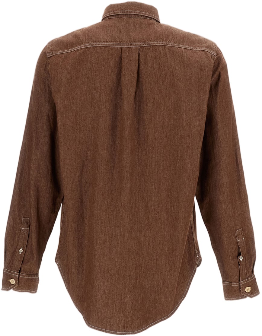 Paul Smith Textured Brown Cotton Shirt With Pointed Collar And Structured Pockets Bruin