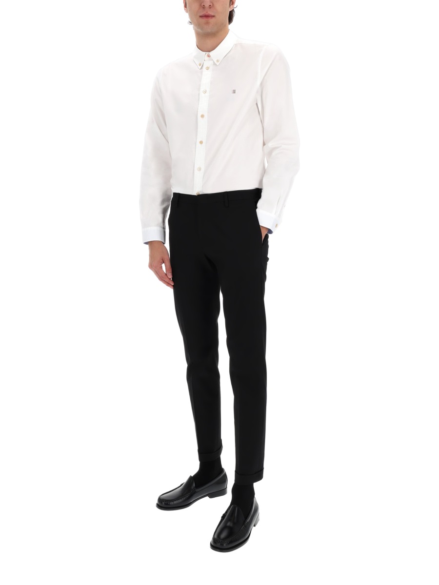 Paul Smith Neutrals Tailored Fit Button-Down Organic Cotton Shirt Wit