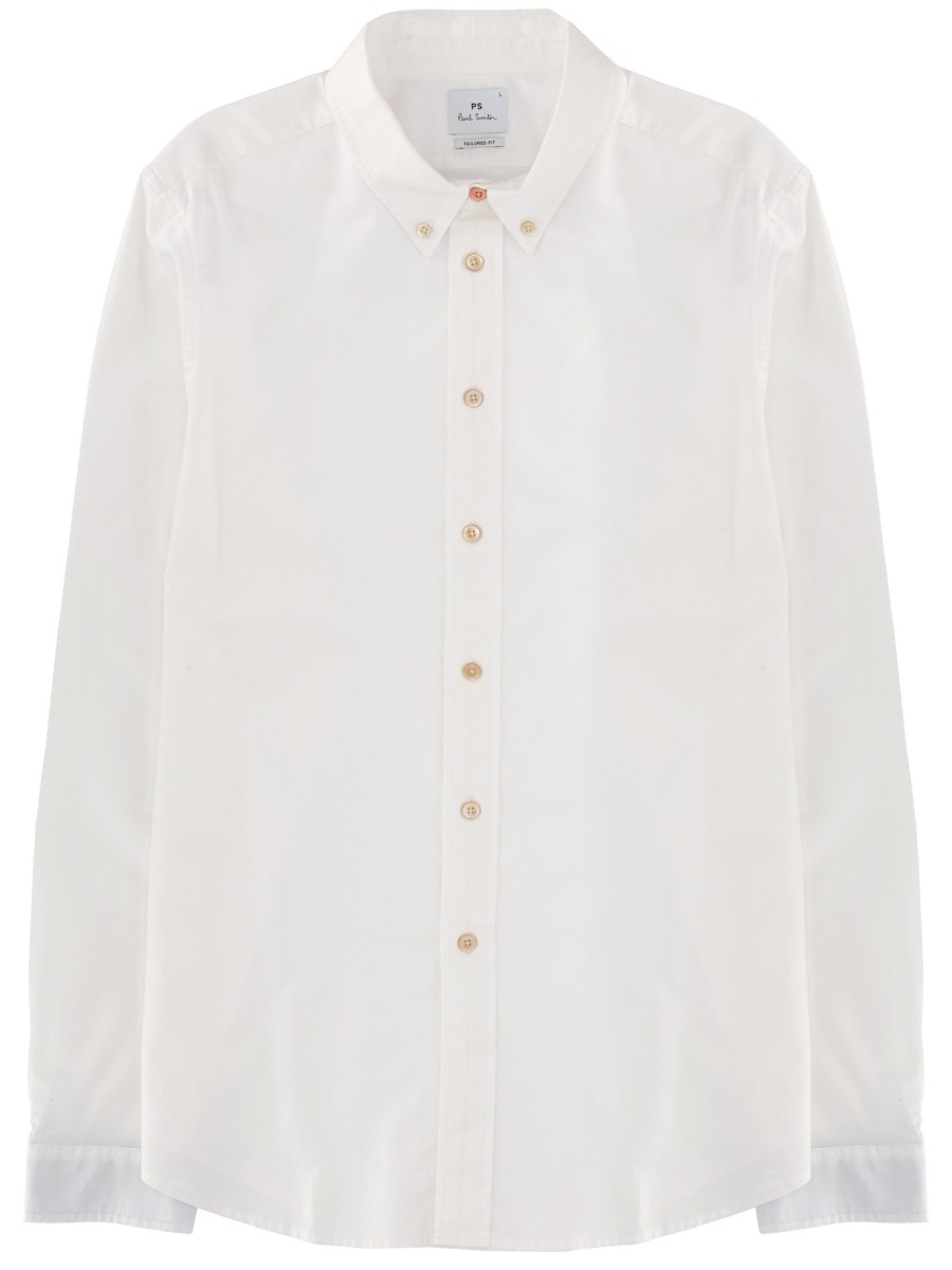 Paul Smith Neutrals Tailored Fit Button-Down Organic Cotton Shirt Wit