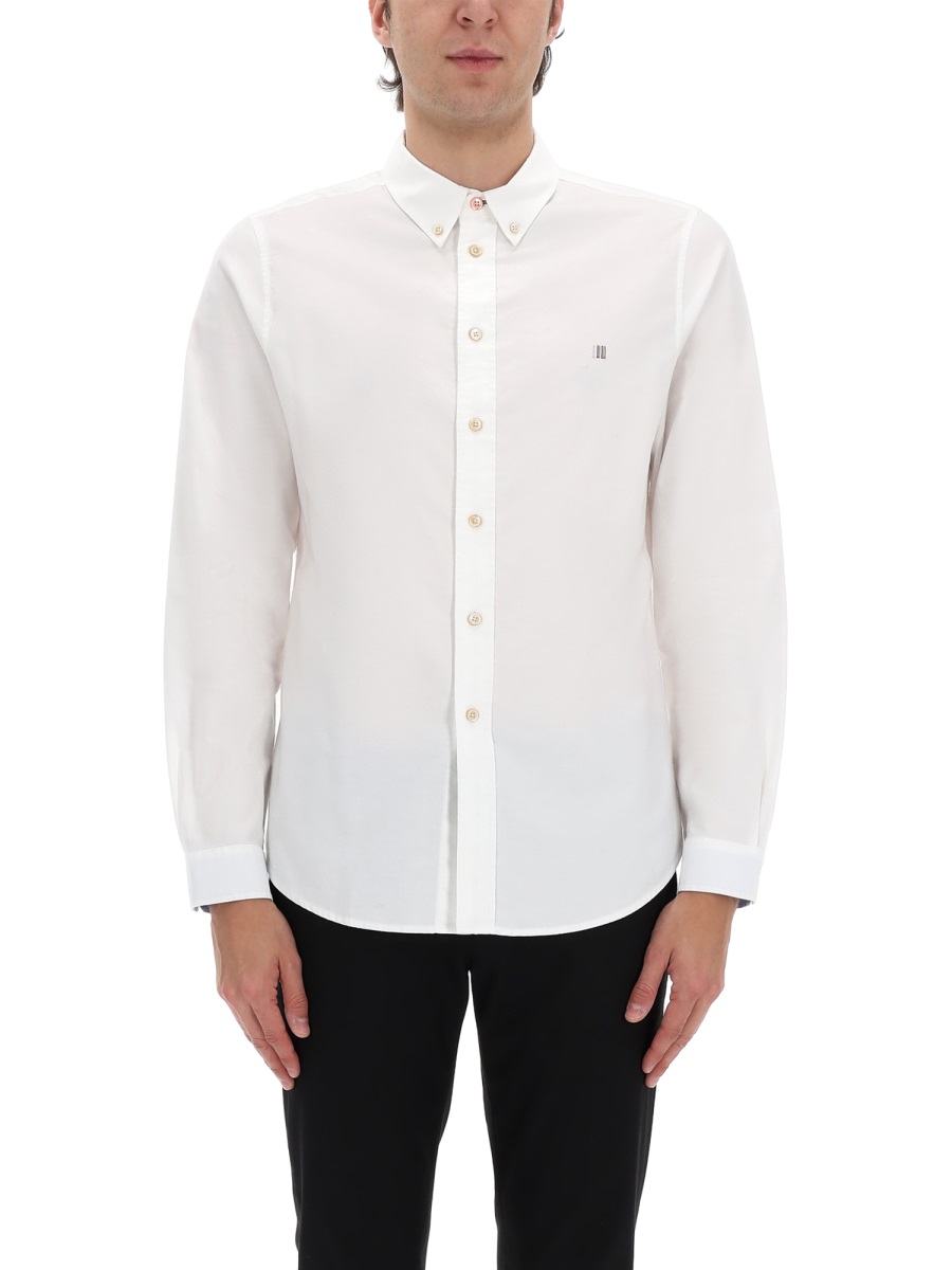 Paul Smith Neutrals Tailored Fit Button-Down Organic Cotton Shirt Wit