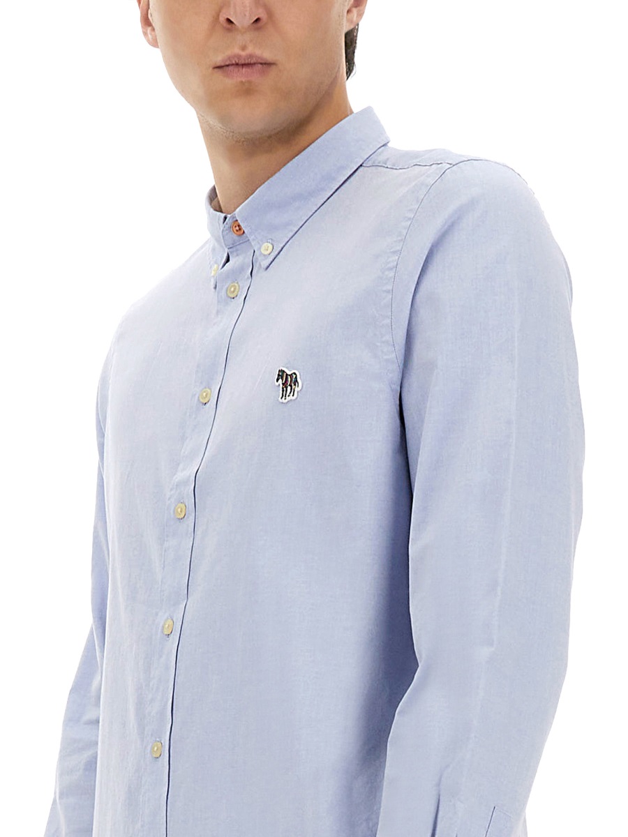 Paul Smith Light Blue Organic Cotton Shirt Grijs
